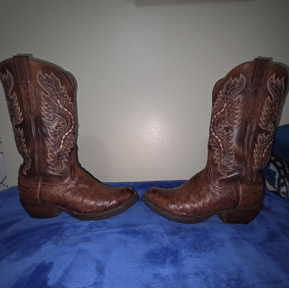 Lucchese Men's Brown Ostrich Leather Boots - Picture 12 of 16